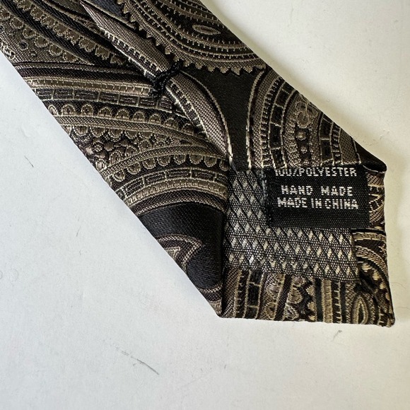 Vintage Colours Alexander Julian Black + Tan Paisley Tie Polyester 3.5" Wide - Picture 4 of 7